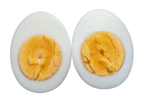 Hard boiled egg cut in half, protein food isolated on transparent background PNG