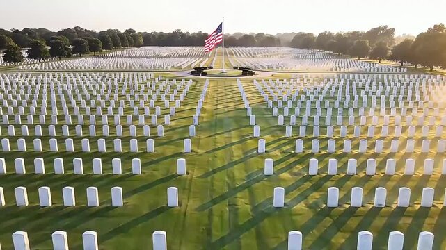 Usa memorial day, solemn moment with american flag and headstones patriotic honor fallen soldiers remembrance patriotic honor