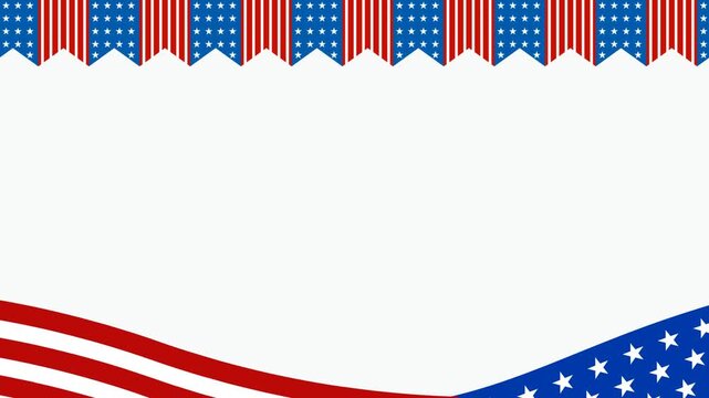 Animation of memorial day or patriotic american flag banner design with a white background.