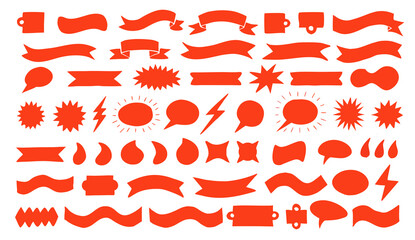 Naklejka premium Red banners speech bubbles and tags set
