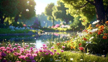Obraz premium Lush meadow, peaceful water