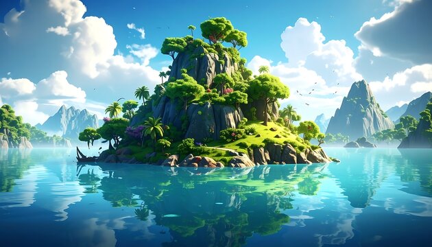 Lush island in water