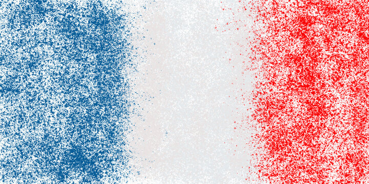 Abstract France flag textured spray paint background in vertical stripes of blue white and red colors transparent background