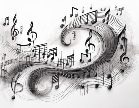 elegantly sketched graphite musical notes on pristine white background musical notation rhythm