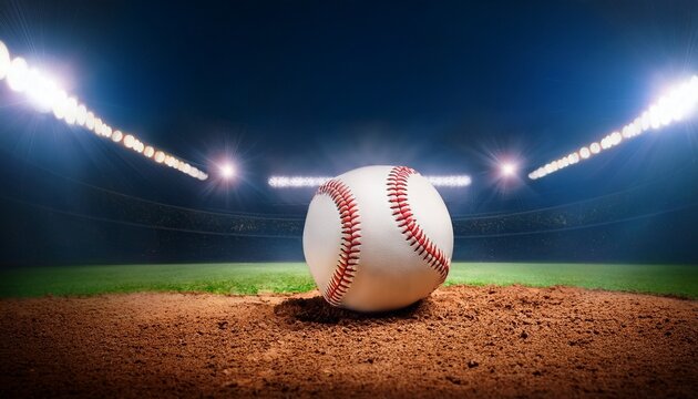 baseball on dirt infield with stadium lights n professional game night sports background