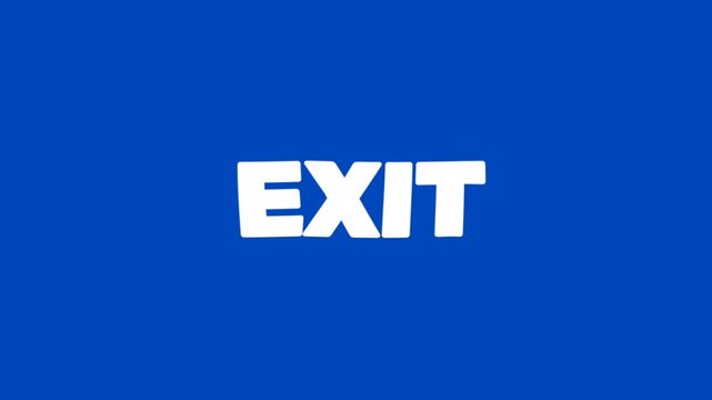 Simple and clean EXIT text animation in bold white letters on a blue background, perfect for transitions, UI design, and video editing scenes.
