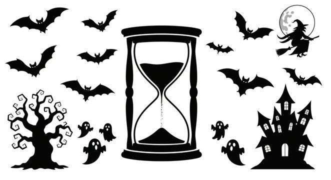 Black silhouette of hourglass with bats.