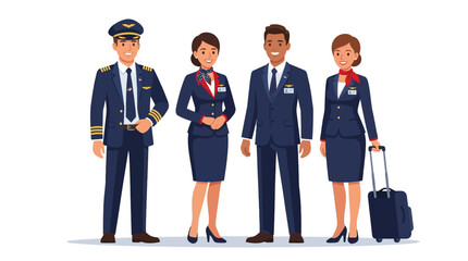 Obraz premium Airline flight attendants and pilot team.