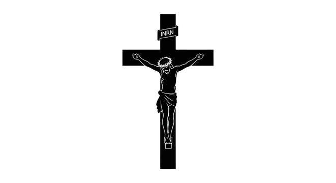 Black and white silhouette of Jesus Christ on the cross.