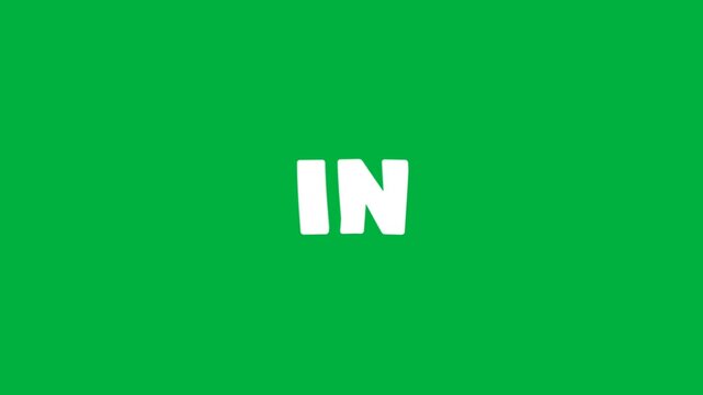 Simple and clean IN text animation in bold white letters on a green background, perfect for transitions