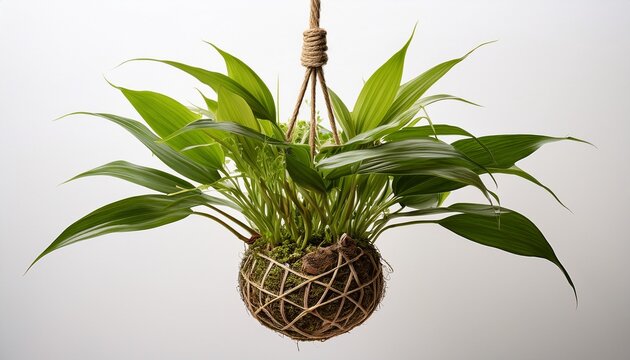 hanging kokedama traditional plant from japan on a white background