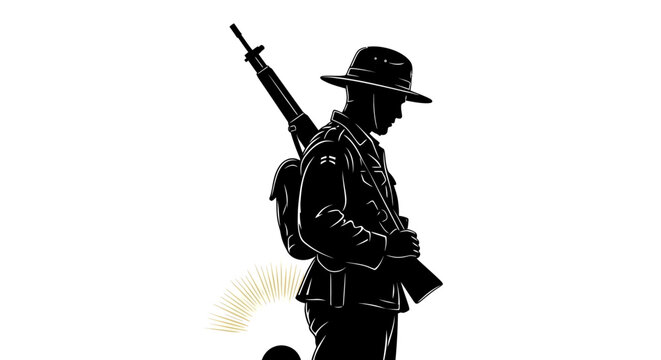 Silhouette of an Australian Anzac soldier with rifle.