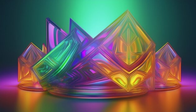 abstract 3d rendering of geometric glass shapes with gradient patterns