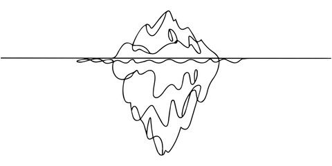 iceberg in continuous one line drawing, Floating iceberg in continuous one line drawing. Single line art illustration of tip of iceberg in the ocean © Line sA