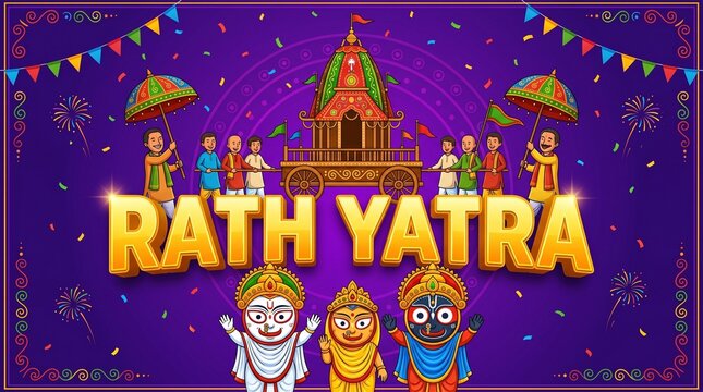 Indian festival Ratha Yatra of Lord Jagannath, Balabhadra and Subhadra on Chariot with people. abstract vector illustration design