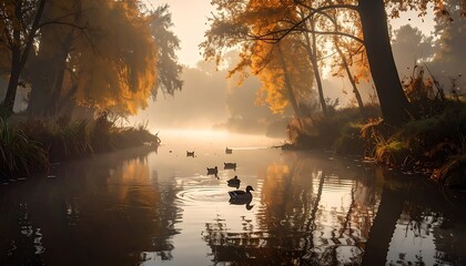 Obraz premium Misty river at sunrise