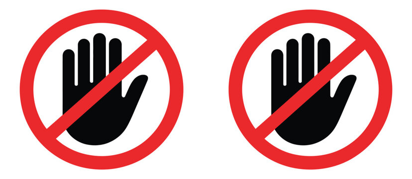 Do not enter sign featuring hand stop symbol, no entry restriction icon, prohibition warning, access denied notice, and safety control