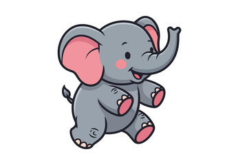 Obraz premium Cute Cartoon Baby Elephant Running Isolated on White for Children's Brand Mascot and Nursery Decor