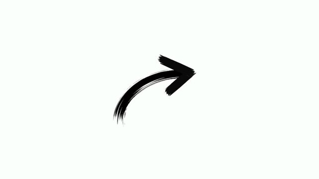 Hand drawn black marker sketch arrows animation on a white background. Brush arrow curving upward to the right for emphasis in presentations, marketing videos, animated explainer content