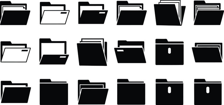 Collection of file folder icons in various styles and colors