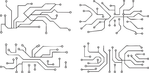 pcb electronic circuit traces quadrant designs solder pad nodes © AIcon Vector