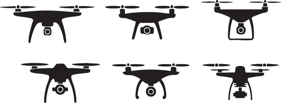 drone icon collection quadcopter silhouette variations set