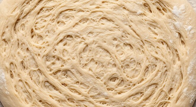 Close-up of Raw Bread Dough with Gluten Strands and Air Bubbles