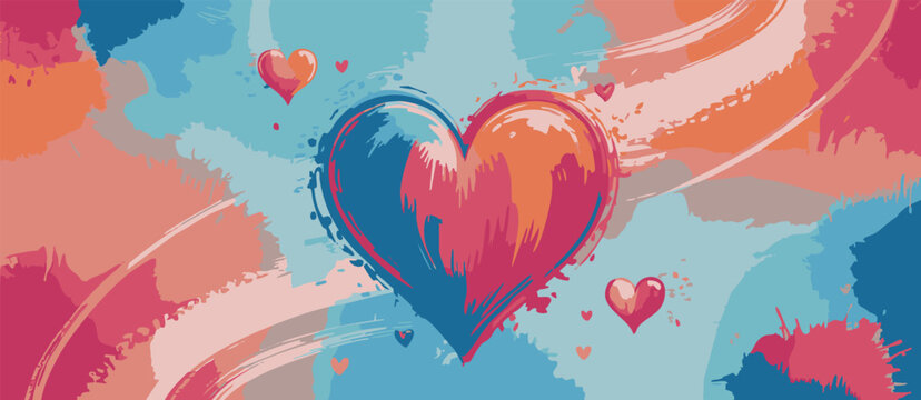 heart abstract painting with bold brushstrokes and paint splashes