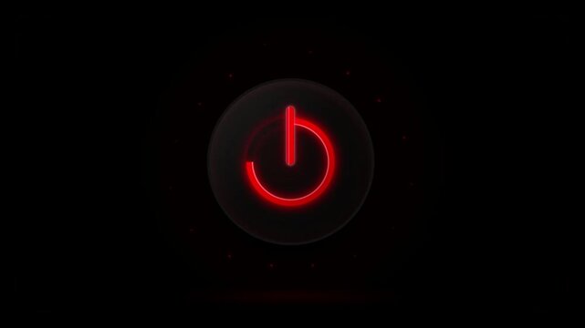 Glowing Red Neon Power Button Icon Pulsing on Dark Background