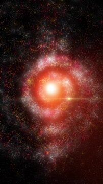 A luminous cosmic explosion of colorful particles and glowing energy swirls through deep black space, creating a mesmerizing abstract galaxy filled with motion, light, mystery, and futuristic celestia