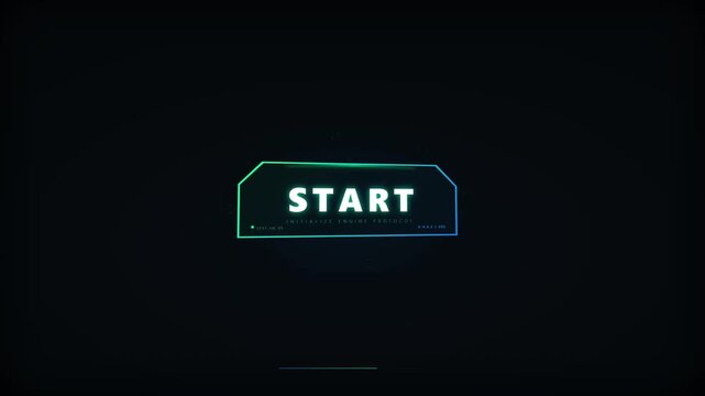 Futuristic Neon Start Button Animation for Gaming HUD Interface