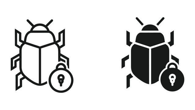 Secure beetle icon with locked padlock symbol