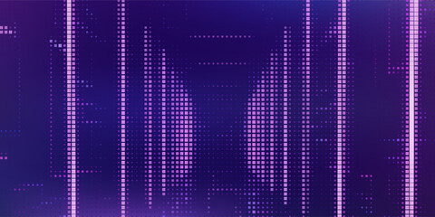 Purple abstract pixel texture bg video screen. Tv pattern background with square noise effect. Futuristic broadcast neon gradient banner for television. Modern vhs led static display element. Eps10 © Qiana