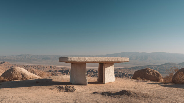 minimal table in desert oasis