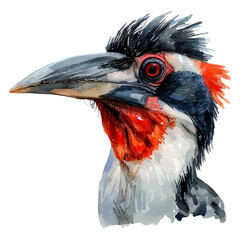 Hornbill, vector watercolor clipart with soft pastel strokes, isolated on a white background. © brixel