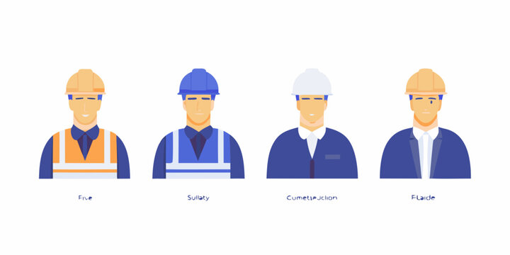 Five construction workers illustration flat vector style white background