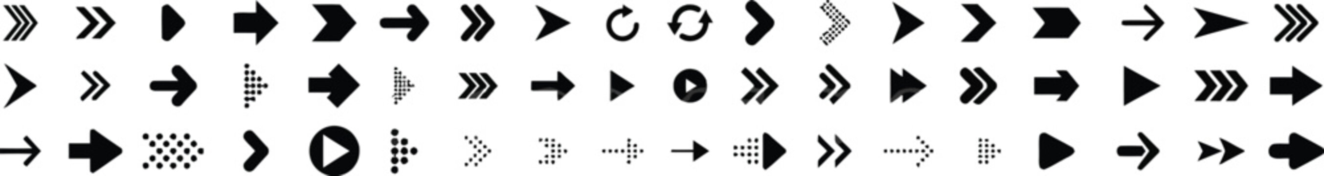 Collection of black arrow icons pointing in different directions with direction navigation backward abstract collection multiple different