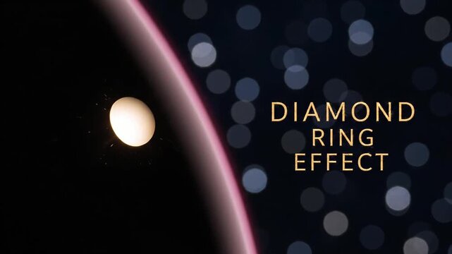 Total Solar Eclipse Diamond Ring Effect and Bokeh Background. 4K Video
