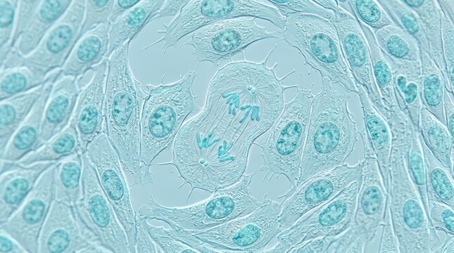 High Magnification of Healthy Stem Cells Dividing Under Microscope