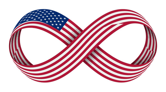 Infinity symbol shaped like an american flag ribbon