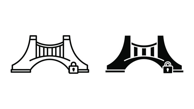 Secure bridge icon with locked padlock symbol