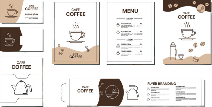 Coffee shop branding mockup set with cafe menu takeaway cup business card and packaging vector