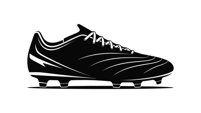 Soccer cleat vector silhouette, black football boot icon with studs, professional athletic footwear illustration for sports branding and logo design