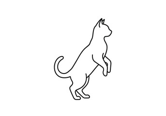 Minimalist line art illustration of a cat standing upright on its hind legs © Popular Line 