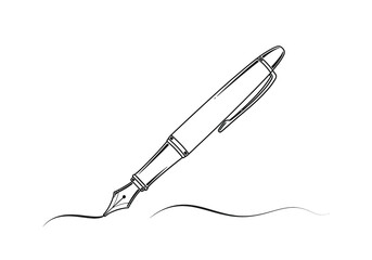 Fototapeta premium Elegant fountain pen drawing a smooth, wavy line with classic nib, evokes concep