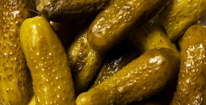 Homemade Pickles texture. Canned Cucumbers. Food background