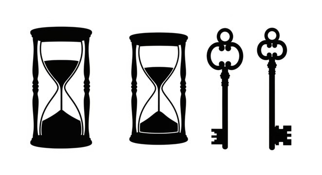 Hourglass and Vintage Keys Silhouette.