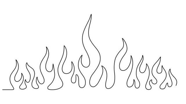 Self drawing line animation fire continuous line drawn concept video, fire icon continuous one line drawing animation, Animated self drawing of  Continuous One Single Line Drawing of Fire, Minimalist.
