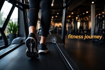 Obraz premium A person in workout gear is running on a treadmill in a dimly lit gym.