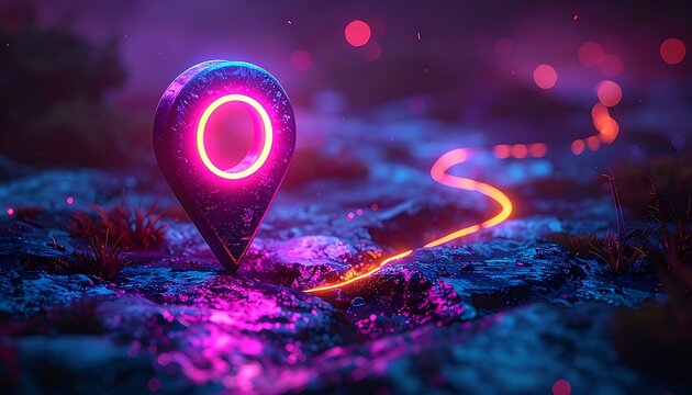 Neon map marker glows